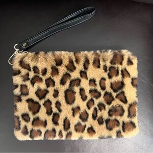 Leopard Print Faux Fur Wristlet